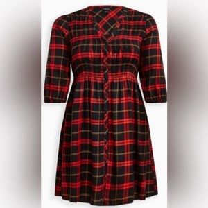 Torrid Black & Red Twill LS Tunic Shirt Dress Sz 0X NWT
